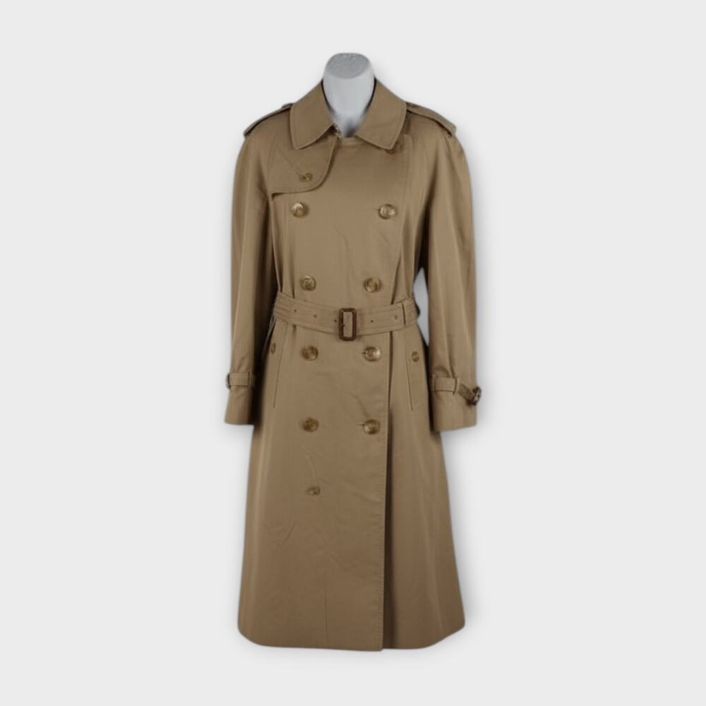 Vintage Burberry Trench Coat Nova Check Lined Beige Long Belted Coat – Size 38